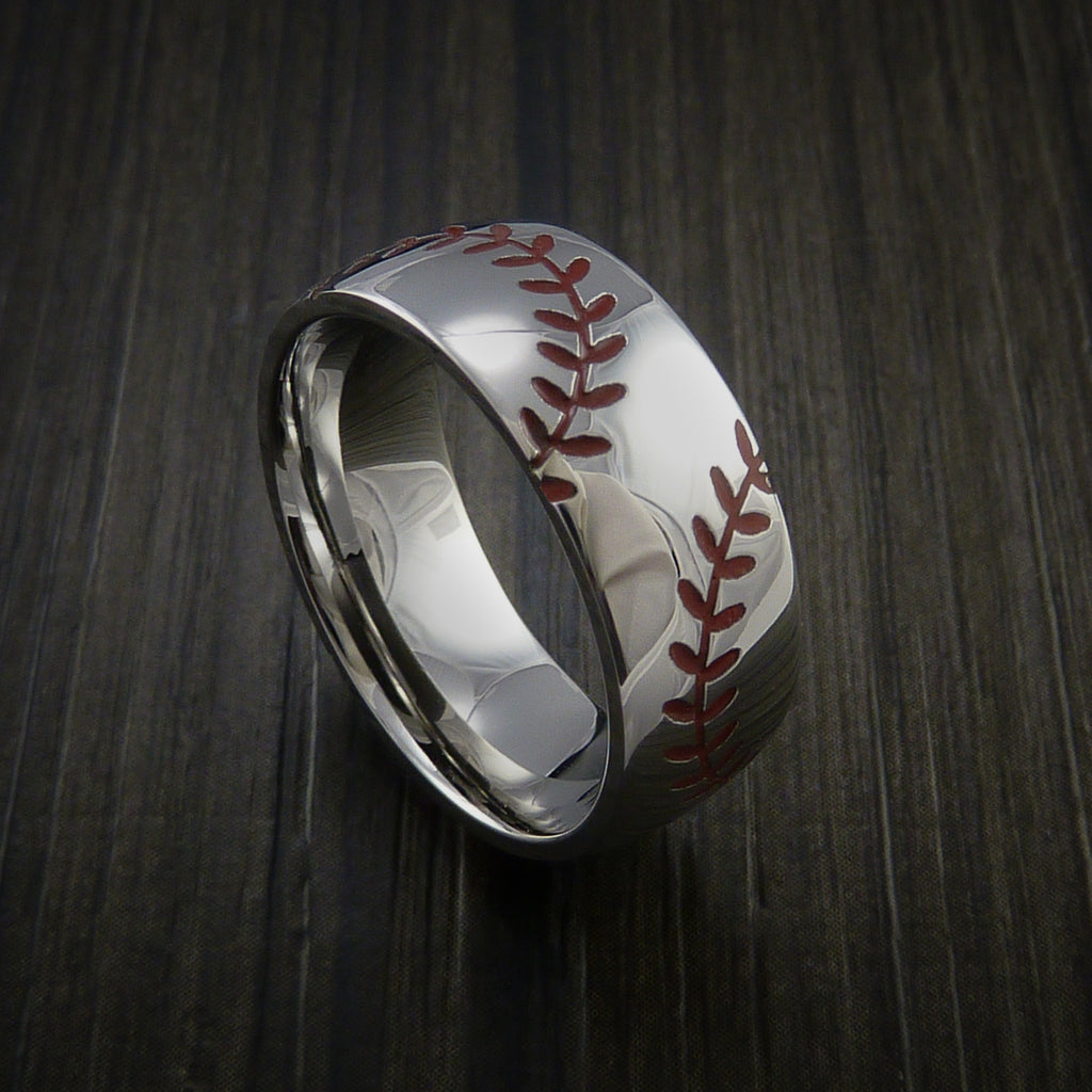 Titanium Double Stitch Baseball Ring with Polish Finish – Baseball Rings