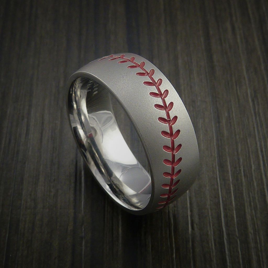 Titanium Baseball Ring with Bead Blast Finish - Baseball Rings
 - 2