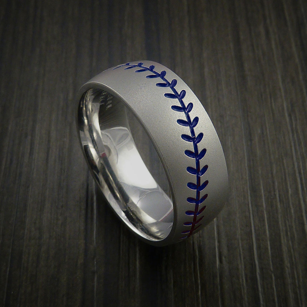 Titanium Baseball Ring with Bead Blast Finish - Baseball Rings
 - 8
