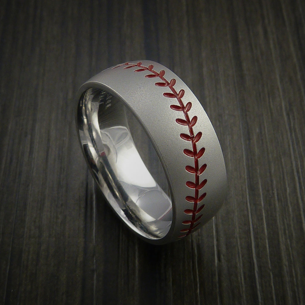 Titanium Baseball Ring with Bead Blast Finish - Baseball Rings