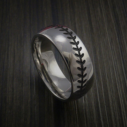 Titanium Baseball Ring with Polish Finish - Baseball Rings
 - 11