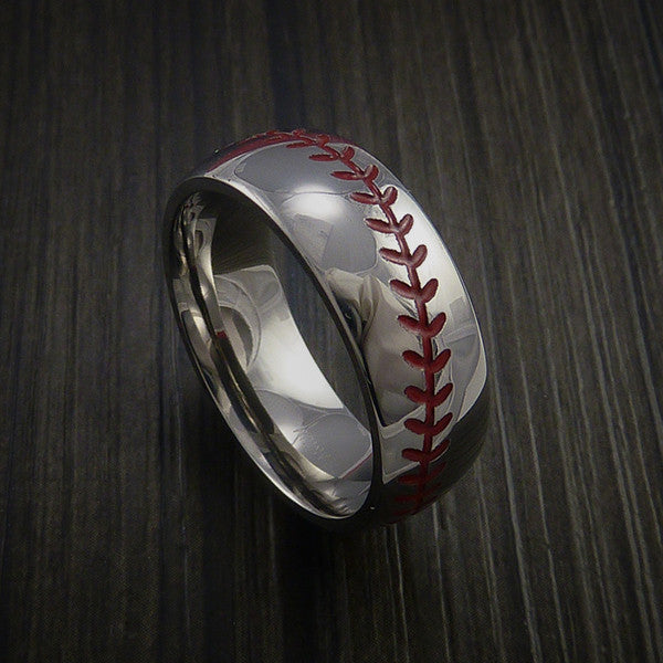 Titanium Baseball Ring with Polish Finish - Baseball Rings