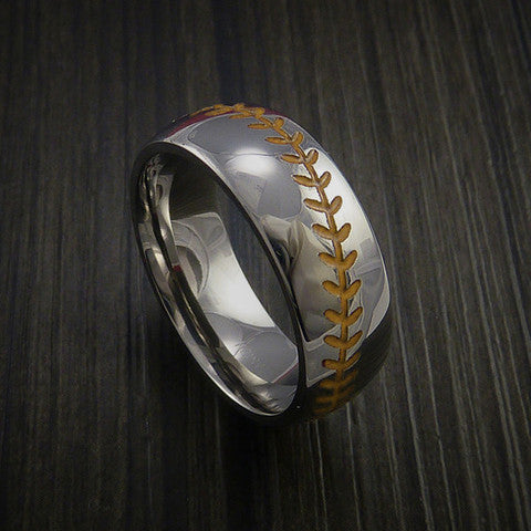 Titanium Baseball Ring with Polish Finish - Baseball Rings
 - 4