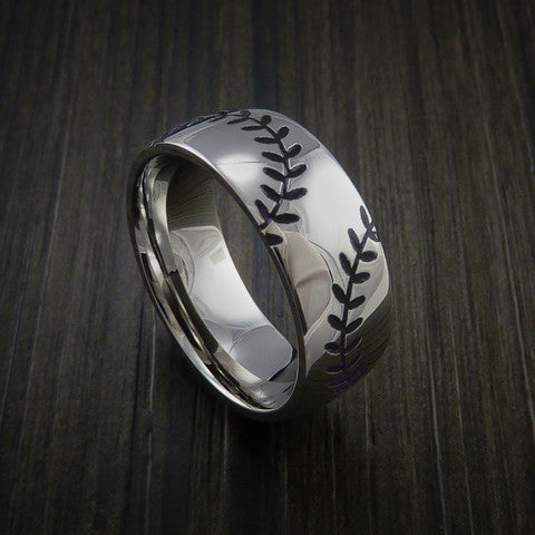 Titanium Double Stitch Baseball Ring with Polish Finish - Baseball Rings
 - 11