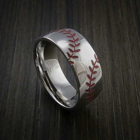 Titanium Double Stitch Baseball Ring with Polish Finish - Baseball Rings
 - 2