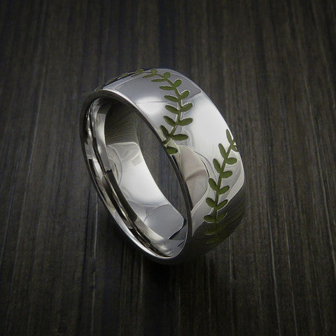 Titanium Double Stitch Baseball Ring with Polish Finish - Baseball Rings
 - 5