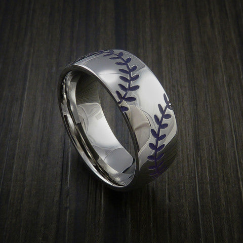Titanium Double Stitch Baseball Ring with Polish Finish - Baseball Rings
 - 8