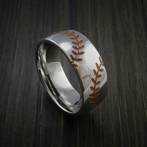 Titanium Double Stitch Baseball Ring with Polish Finish - Baseball Rings
 - 3