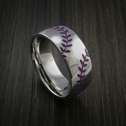 Titanium Double Stitch Baseball Ring with Polish Finish - Baseball Rings
 - 9