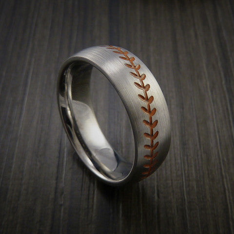Titanium Baseball Ring with Satin Finish - Baseball Rings
 - 3