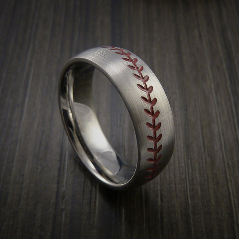 Titanium Baseball Ring with Satin Finish - Baseball Rings
 - 1