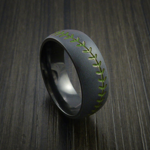 Black Zirconium Baseball Ring with Bead Blast Finish - Baseball Rings
 - 5
