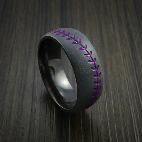 Black Zirconium Baseball Ring with Bead Blast Finish - Baseball Rings
 - 9