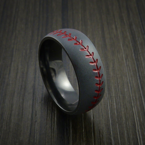 Black Zirconium Baseball Ring with Bead Blast Finish - Baseball Rings
 - 1