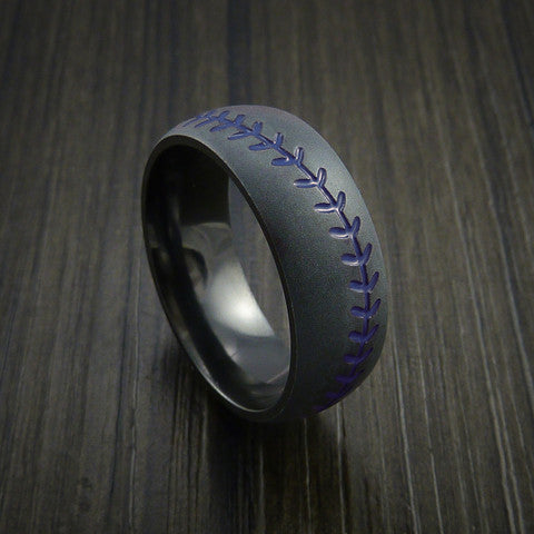 Black Zirconium Baseball Ring with Bead Blast Finish - Baseball Rings
 - 7