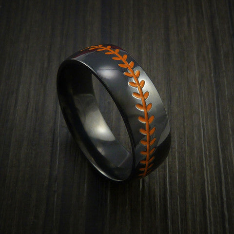 Black Zirconium Baseball Ring with Polish Finish - Baseball Rings
 - 3