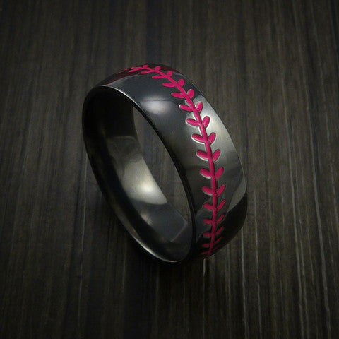 Black Zirconium Baseball Ring with Polish Finish - Baseball Rings
 - 10
