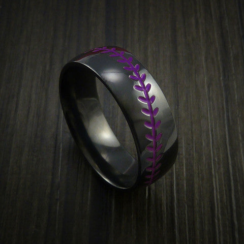 Black Zirconium Baseball Ring with Polish Finish - Baseball Rings
 - 9