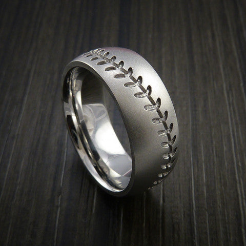 Cobalt Chrome Baseball Ring with Bead Blast Finish - Baseball Rings
 - 13