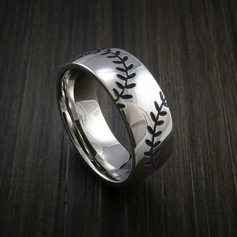 Cobalt Chrome Double Stitch Baseball Ring with Polish Finish - Baseball Rings
 - 11