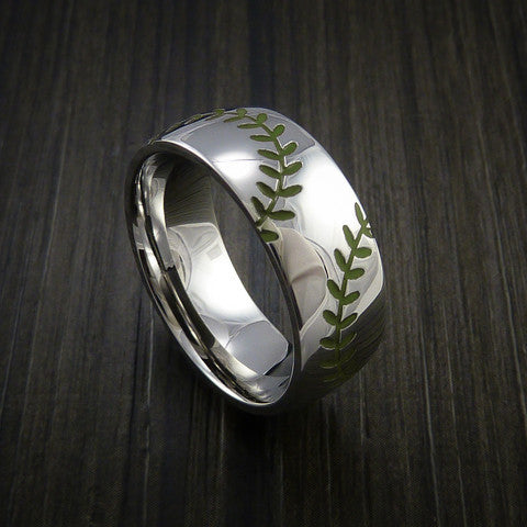 Cobalt Chrome Double Stitch Baseball Ring with Polish Finish - Baseball Rings
 - 5