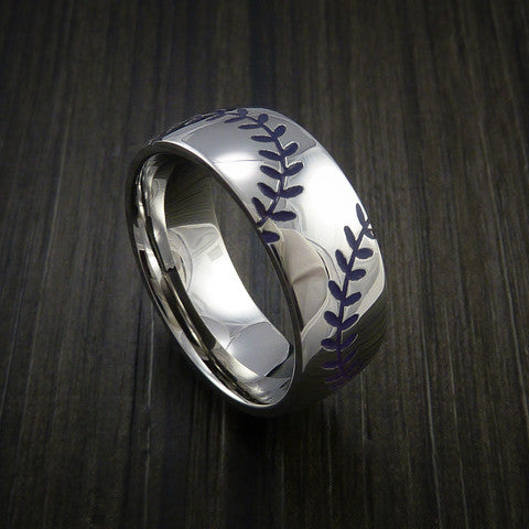 Cobalt Chrome Double Stitch Baseball Ring with Polish Finish - Baseball Rings
 - 8