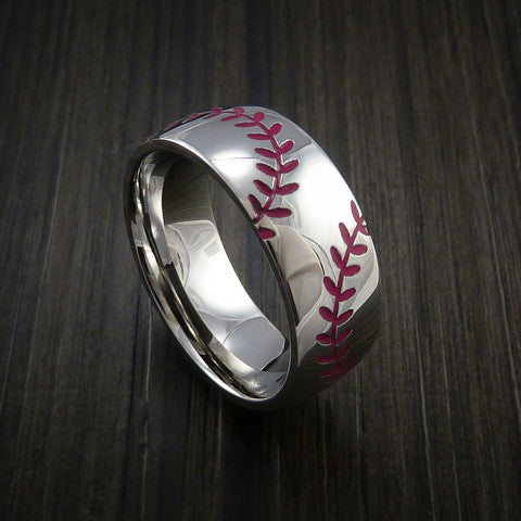 Cobalt Chrome Double Stitch Baseball Ring with Polish Finish - Baseball Rings
 - 10