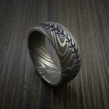 Damascus Steel Baseball Ring with Acid Wash Finish - Baseball Rings
 - 11