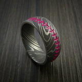 Damascus Steel Baseball Ring with Acid Wash Finish - Baseball Rings
 - 10