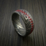 Damascus Steel Baseball Ring with Acid Wash Finish - Baseball Rings