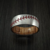Titanium Baseball Ring with Red Stitching and Wood Sleeve Fan Band Any Size and Color