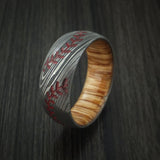 Damascus Steel Double Stitch Baseball Ring with Custom Color and Hardwood Sleeve