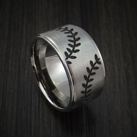 Cobalt Chrome Wide Double Stitch Baseball Ring Custom Made Band - Baseball Rings
 - 1