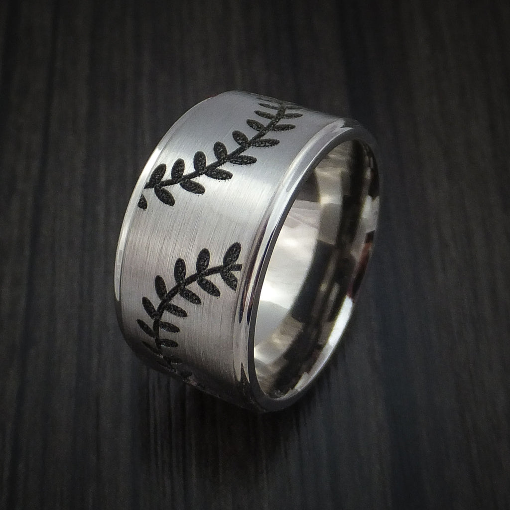 Cobalt Chrome Wide Double Stitch Baseball Ring Custom Made Band - Baseball Rings
 - 4