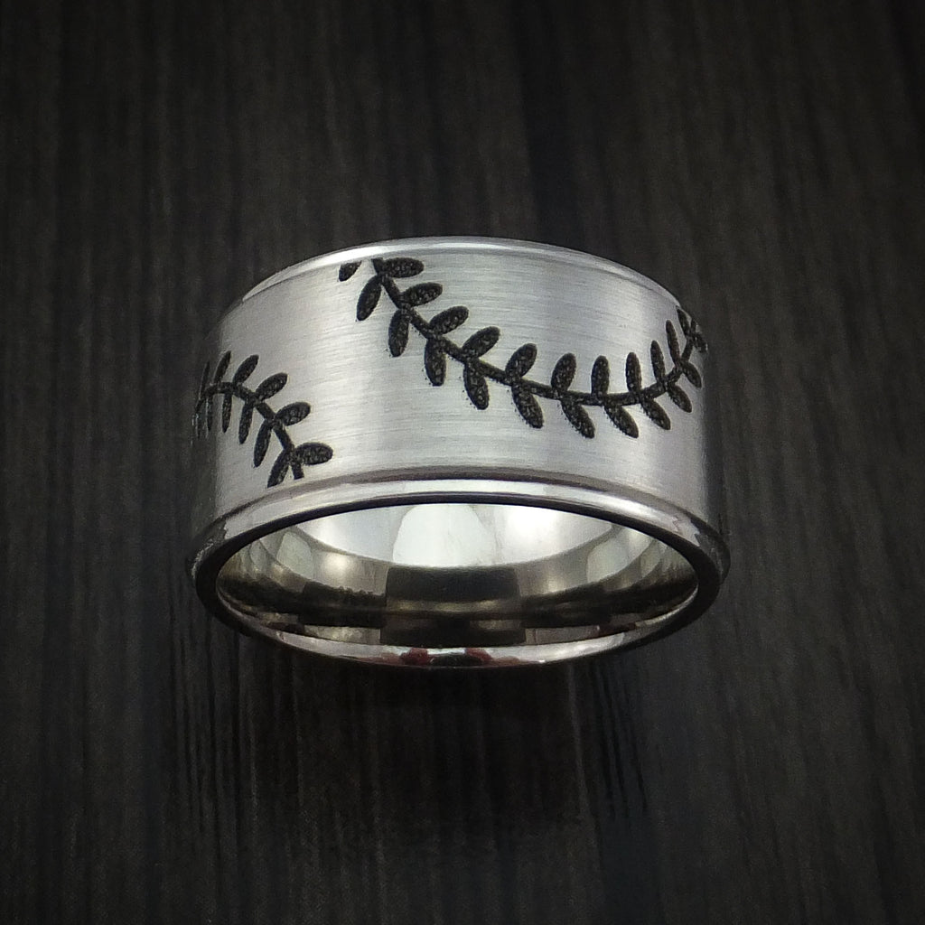 Cobalt Chrome Wide Double Stitch Baseball Ring Custom Made Band - Baseball Rings
 - 2