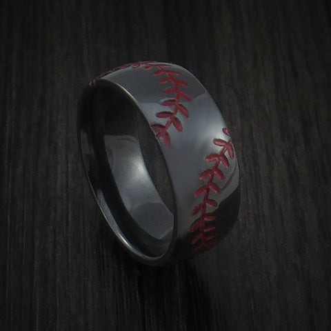 Black Zirconium Double Stitch Baseball Ring with Polish Finish - Baseball Rings
 - 1