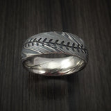 Kuro Damascus Steel Baseball Stitch Ring with Tumble Finish - Baseball Rings
 - 2
