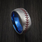 Titanium Baseball Ring with Satin Finish and Anodized Sleeve - Baseball Rings
 - 1