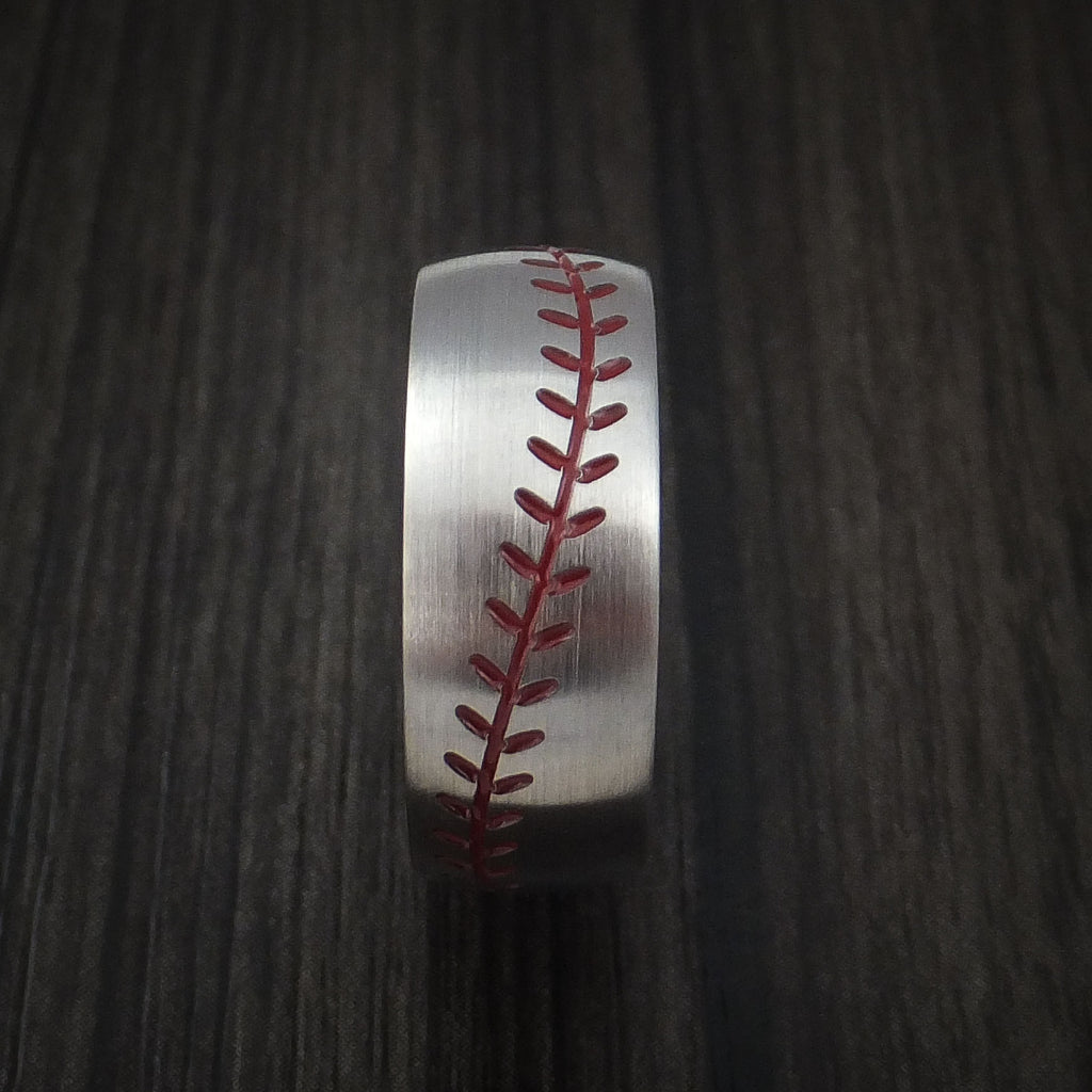 Titanium Baseball Ring with Satin Finish and Anodized Sleeve - Baseball Rings
 - 3