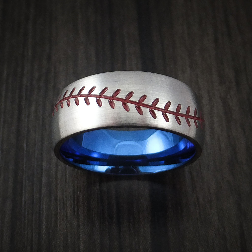 Titanium Baseball Ring with Satin Finish and Anodized Sleeve - Baseball Rings
 - 2
