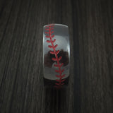 Black Zirconium Baseball Stitch Ring with Custom Color and Bahama Cherry Wood Sleeve - Baseball Rings
 - 3