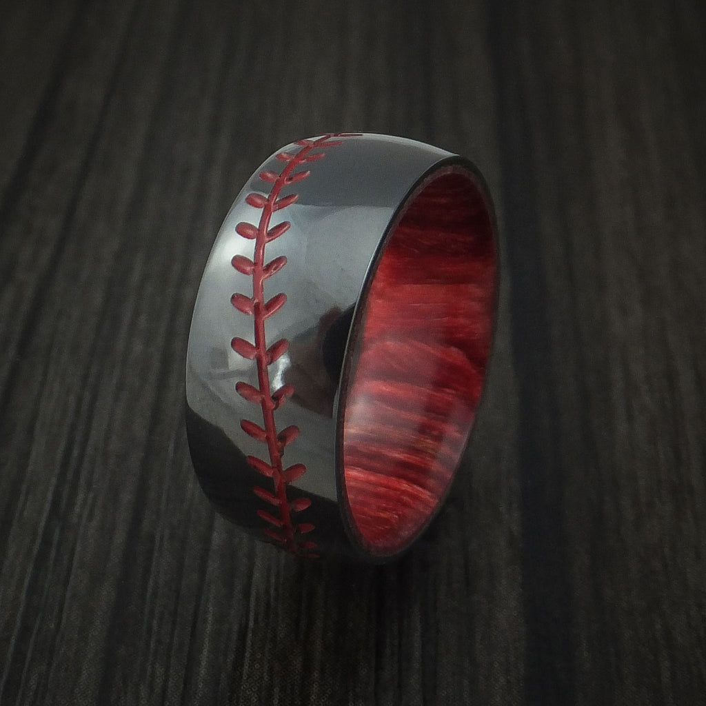 Black Zirconium Baseball Stitch Ring with Custom Color and Bahama