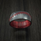 Black Zirconium Baseball Stitch Ring with Custom Color and Bahama Cherry Wood Sleeve - Baseball Rings
 - 2