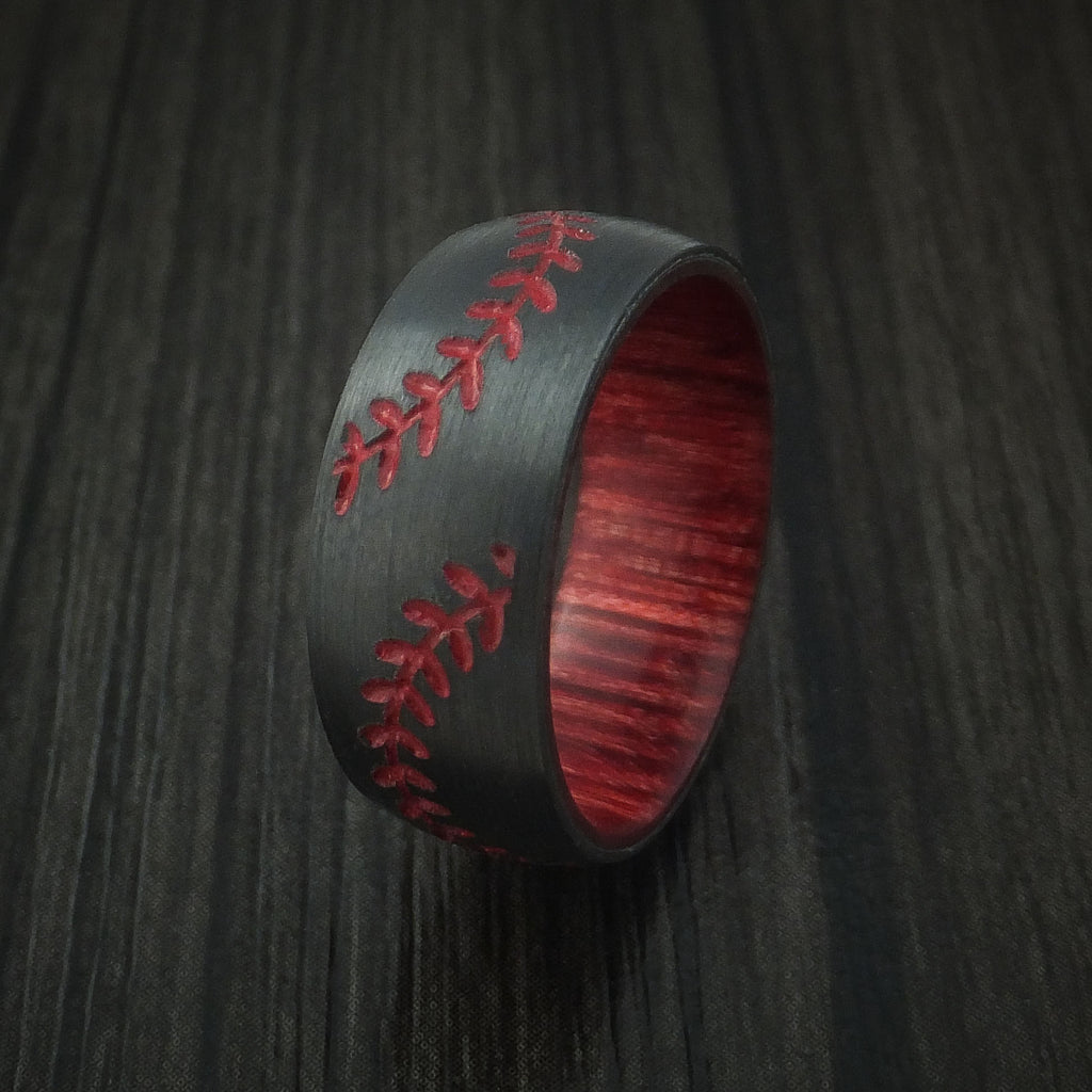Black Zirconium Double Stitch Baseball Ring with Custom Color and Hardwood Sleeve - Baseball Rings
 - 4