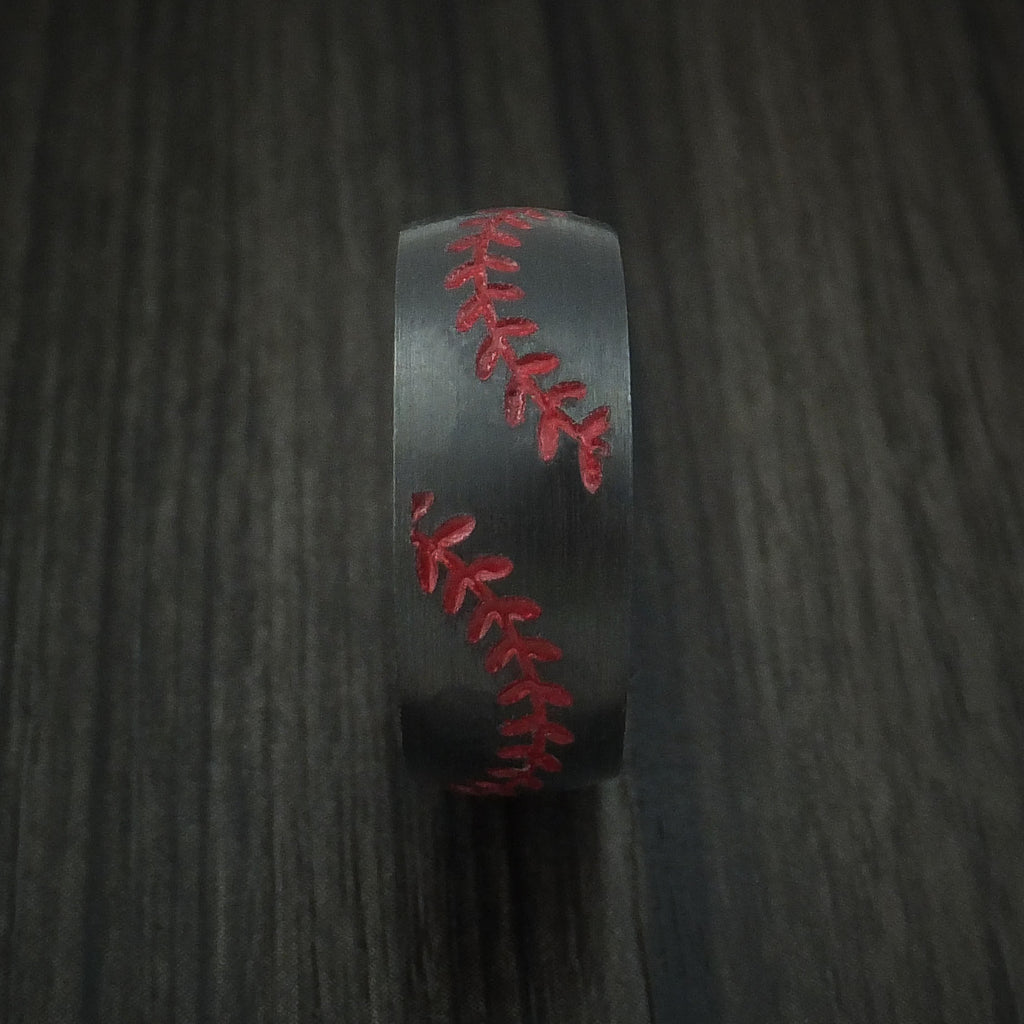 Black Zirconium Double Stitch Baseball Ring with Custom Color and Hardwood Sleeve - Baseball Rings
 - 3