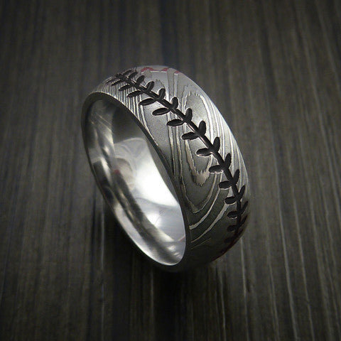 Damascus Steel Baseball Ring with Polish Finish - Baseball Rings
 - 11
