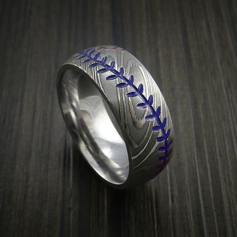 Damascus Steel Baseball Ring with Polish Finish - Baseball Rings
 - 7