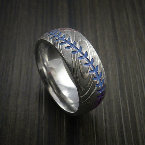 Damascus Steel Baseball Ring with Polish Finish - Baseball Rings
 - 6
