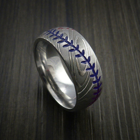 Damascus Steel Baseball Ring with Polish Finish - Baseball Rings
 - 8