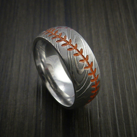 Damascus Steel Baseball Ring with Polish Finish - Baseball Rings
 - 3